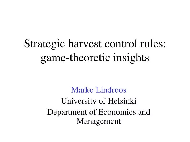 strategic harvest control rules game theoretic insights