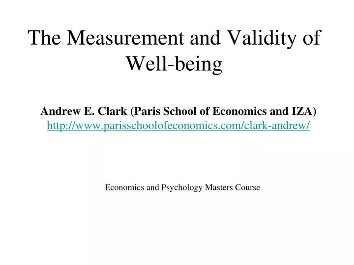 the measurement and validity of well being