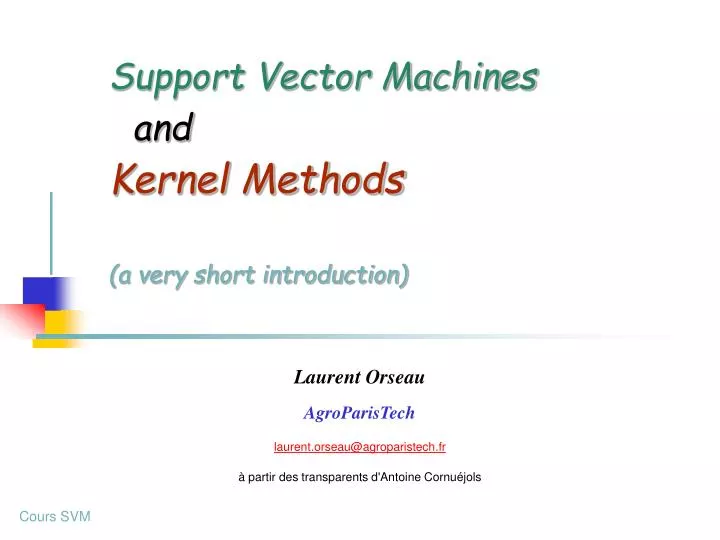 support vector machines and kernel methods a very short introduction