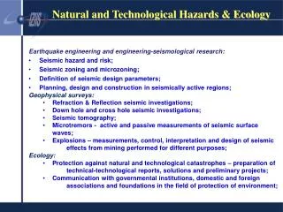Natural and Technological Hazards &amp; Ecology