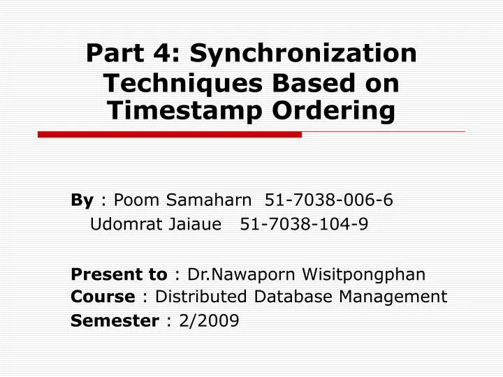 part 4 synchronization techniques based on timestamp ordering