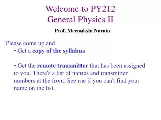 Welcome to PY212 General Physics II