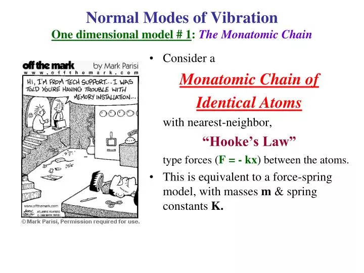 normal modes of vibration one dimensional model 1 the monatomic chain