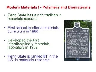 Modern Materials I - Polymers and Biomaterials