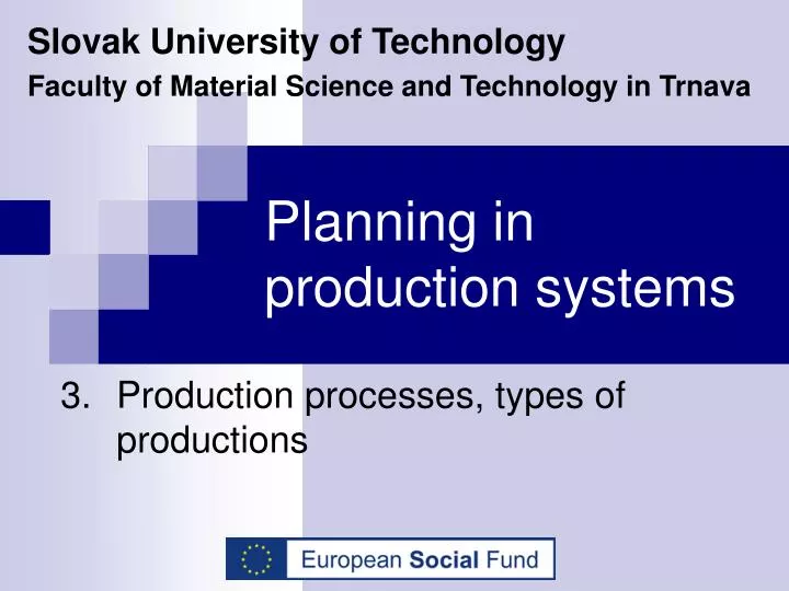 planning in production systems
