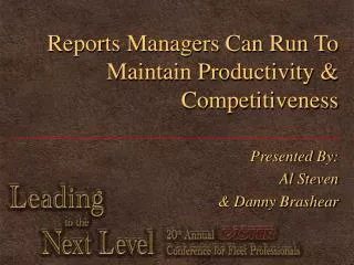 Reports Managers Can Run To Maintain Productivity &amp; Competitiveness