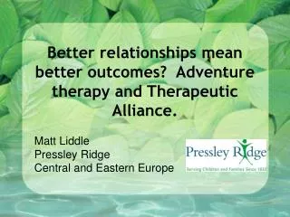 Better relationships mean better outcomes? Adventure therapy and Therapeutic Alliance.