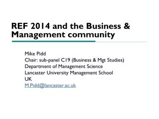REF 2014 and the Business &amp; Management community