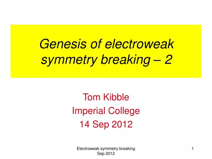 genesis of electroweak symmetry breaking 2