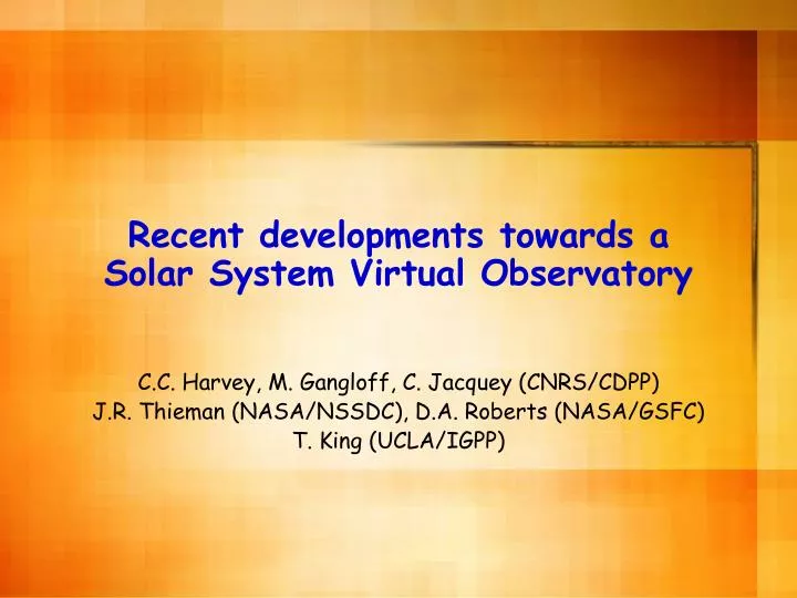 recent developments towards a solar system virtual observatory