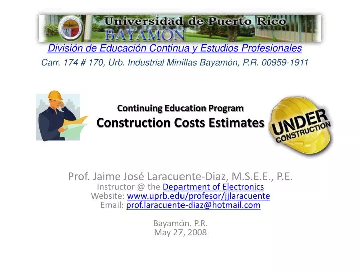 continuing education program construction costs estimates