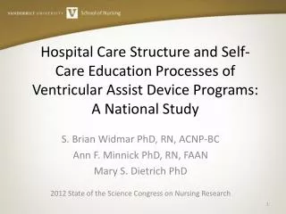S. Brian Widmar PhD, RN, ACNP-BC Ann F. Minnick PhD, RN, FAAN Mary S. Dietrich PhD