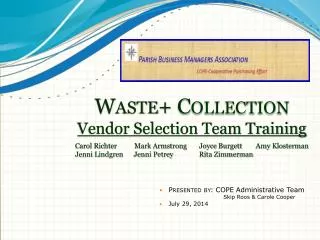 Waste+ Collection Vendor Selection Team Training