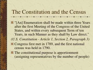 The Constitution and the Census