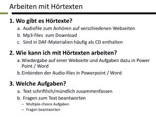 arbeiten mit h rtexten