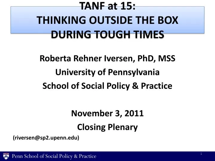 tanf at 15 thinking outside the box during tough times