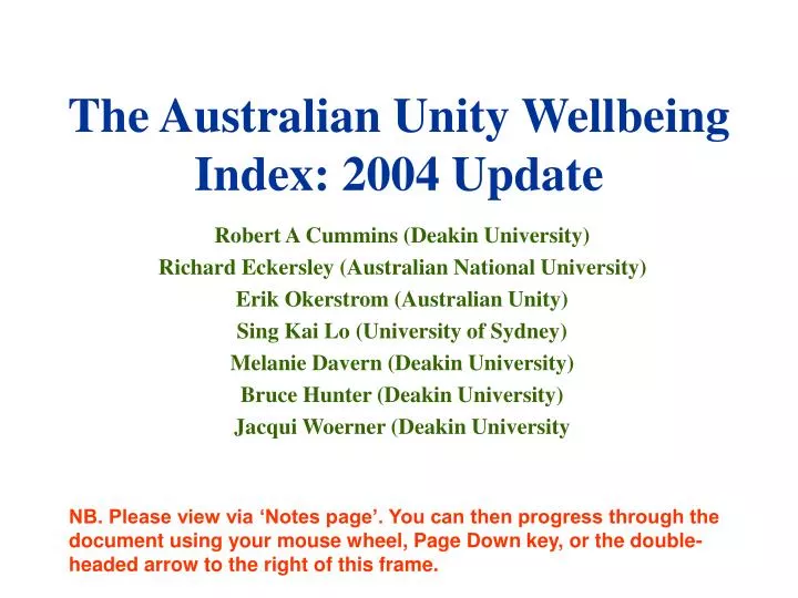 the australian unity wellbeing index 2004 update