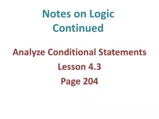 Notes on Logic Continued