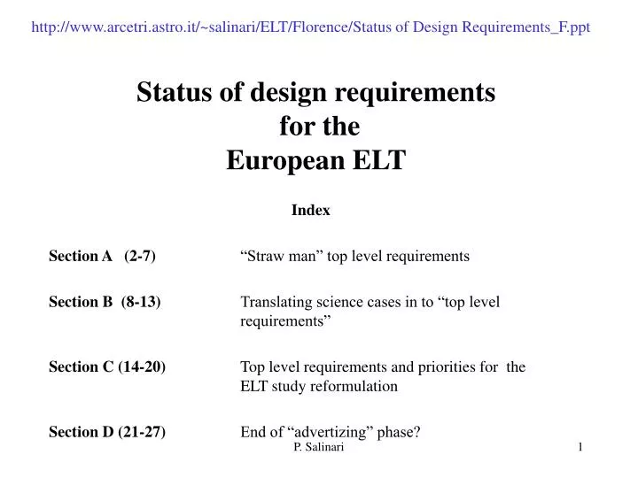 status of design requirements for the european elt