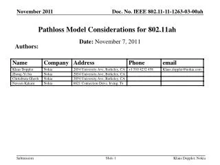 Pathloss Model Considerations for 802.11ah