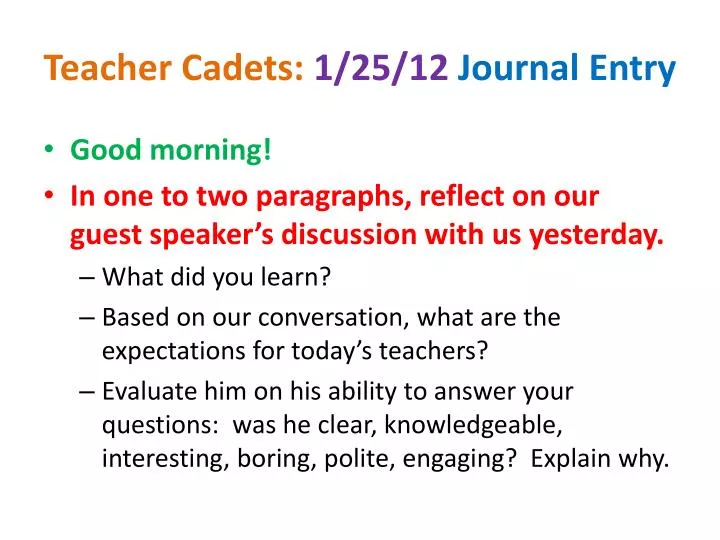 teacher cadets 1 25 12 journal entry