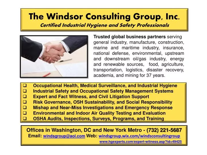 the windsor consulting group inc certified industrial hygiene and safety professionals