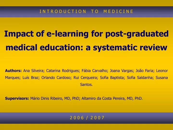 impact of e learning for post graduated medical education a systematic review