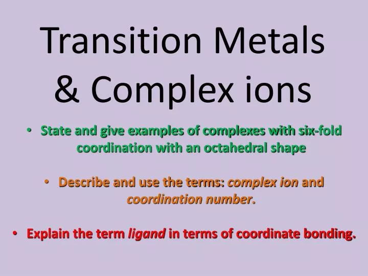 transition metals complex ions