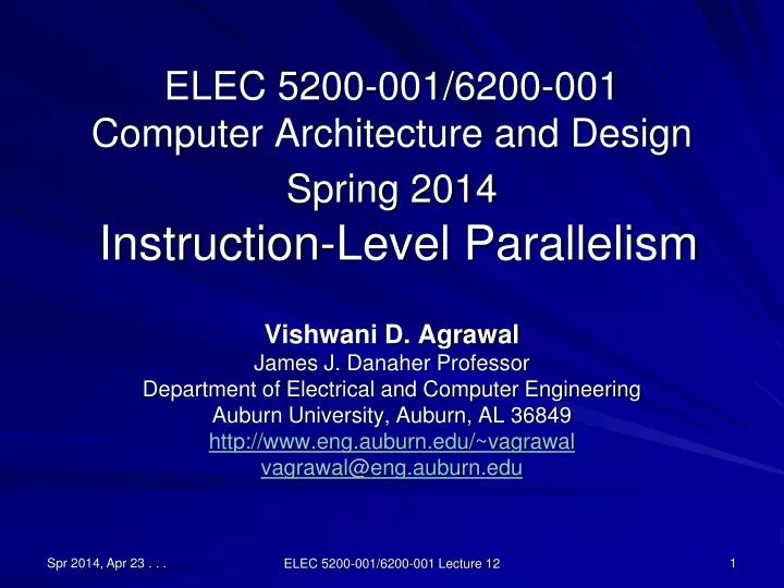 elec 5200 001 6200 001 computer architecture and design spring 2014 instruction level parallelism