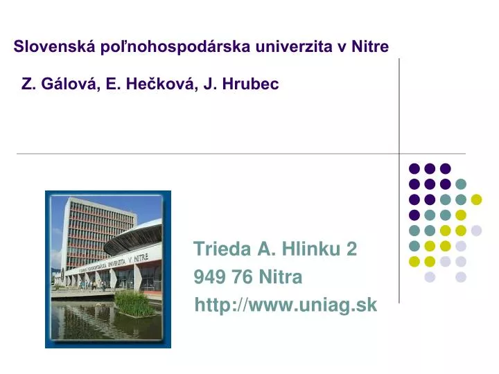 slovensk po nohospod rska univerzita v nitre