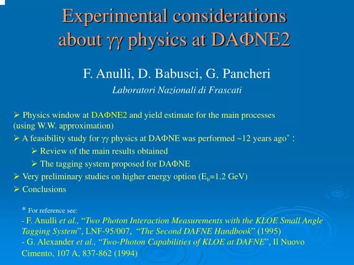 experimental considerations about gg physics at da f ne2