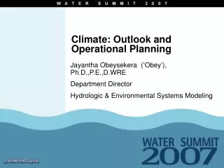 Climate: Outlook and Operational Planning