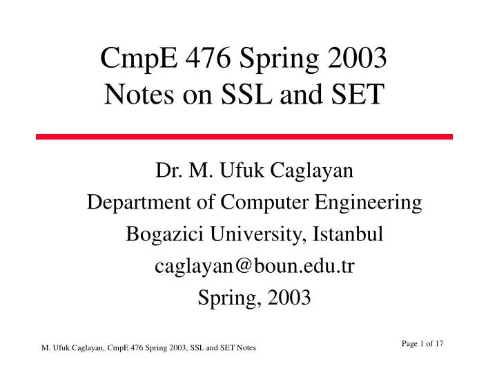 cmpe 476 spring 2 003 notes on ssl and set