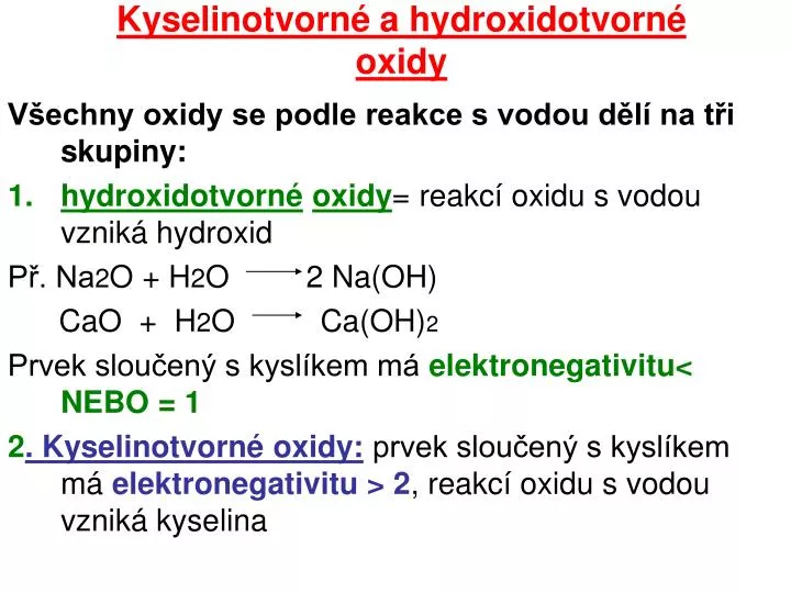 kyselinotvorn a hydroxidotvorn oxidy
