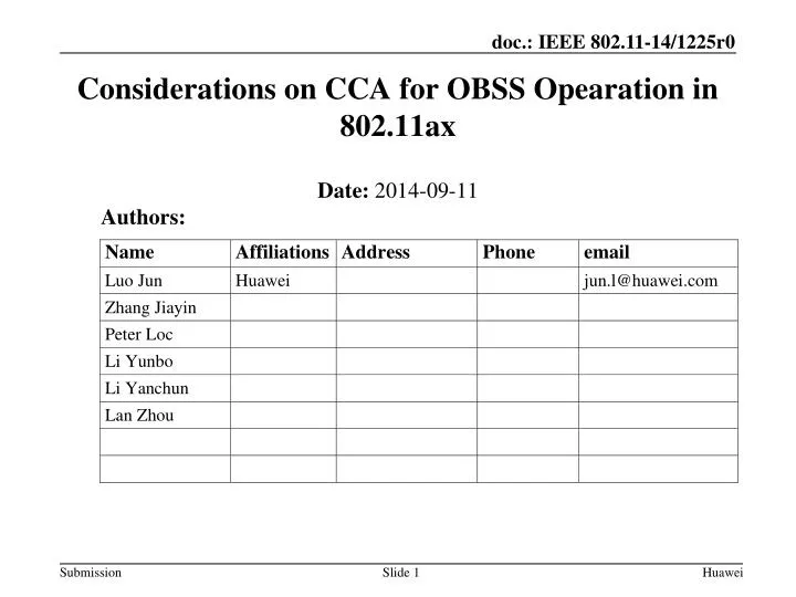 considerations on cca for obss opearation in 802 11ax