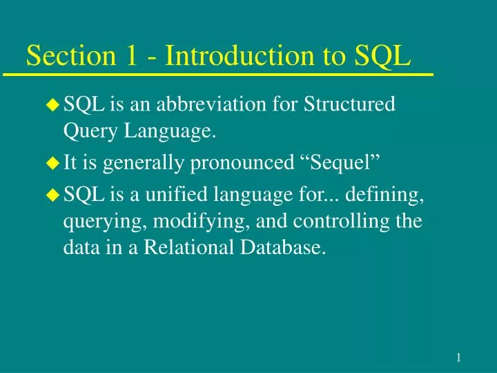 section 1 introduction to sql