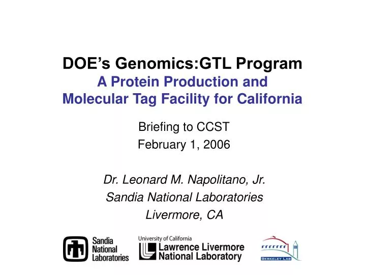 doe s genomics gtl program a protein production and molecular tag facility for california