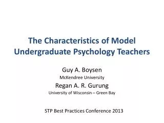 The Characteristics of Model Undergraduate Psychology Teachers