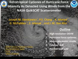 Outline High resolution OSVW Hurricane Force cyclones Mesoscale model results Forecast skill