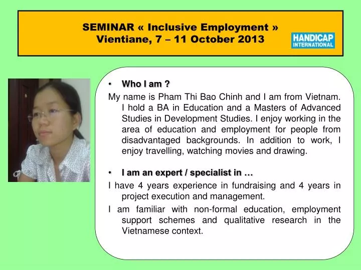 seminar inclusive employment vientiane 7 11 october 2013