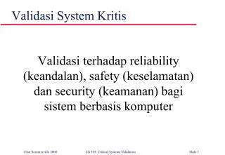 validasi system kritis