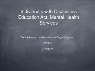 Individuals with Disabilities Education Act: Mental Health Services