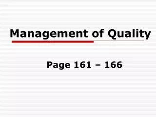 Management of Quality