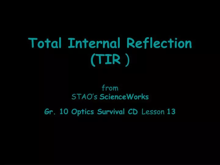 total internal reflection tir from stao s scienceworks gr 10 optics survival cd lesson 13