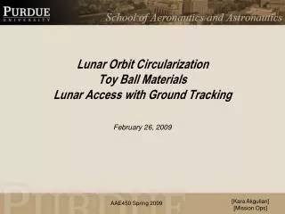 Lunar Orbit Circularization Toy Ball Materials Lunar Access with Ground Tracking