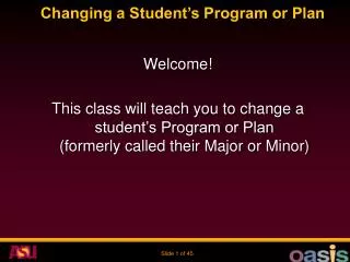 Changing a Student’s Program or Plan