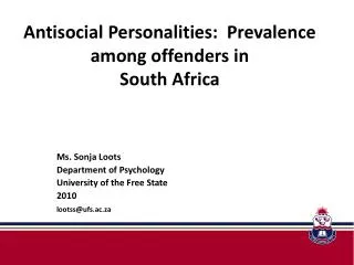 Antisocial Personalities: Prevalence among offenders in South Africa
