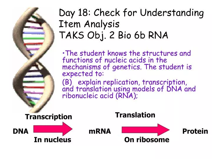 day 18 check for understanding item analysis taks obj 2 bio 6b rna