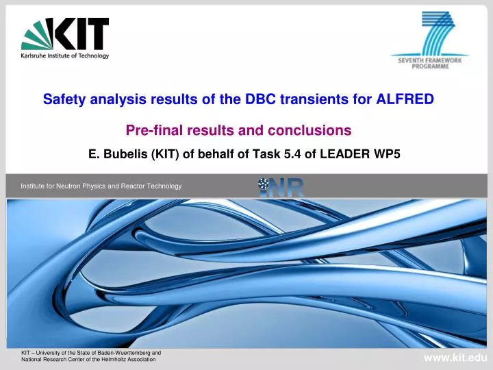 safety analysis results of the dbc transients for alfred pre final results and conclusions