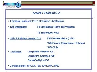 antartic seafood s a